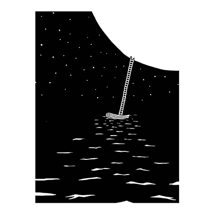 drawing of a ladder going up to the moon