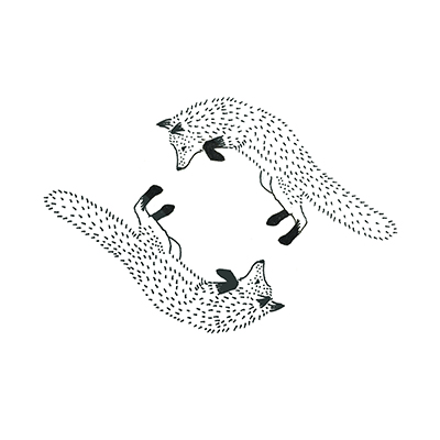Drawing of two foxes pouncing