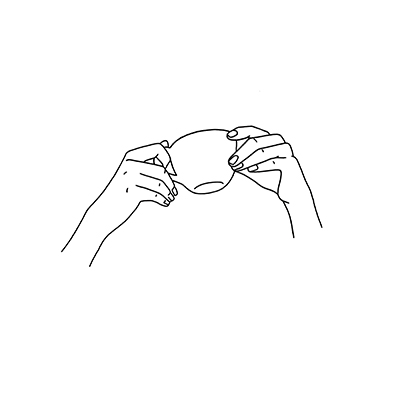 Minimal drawing of hands drinking tea